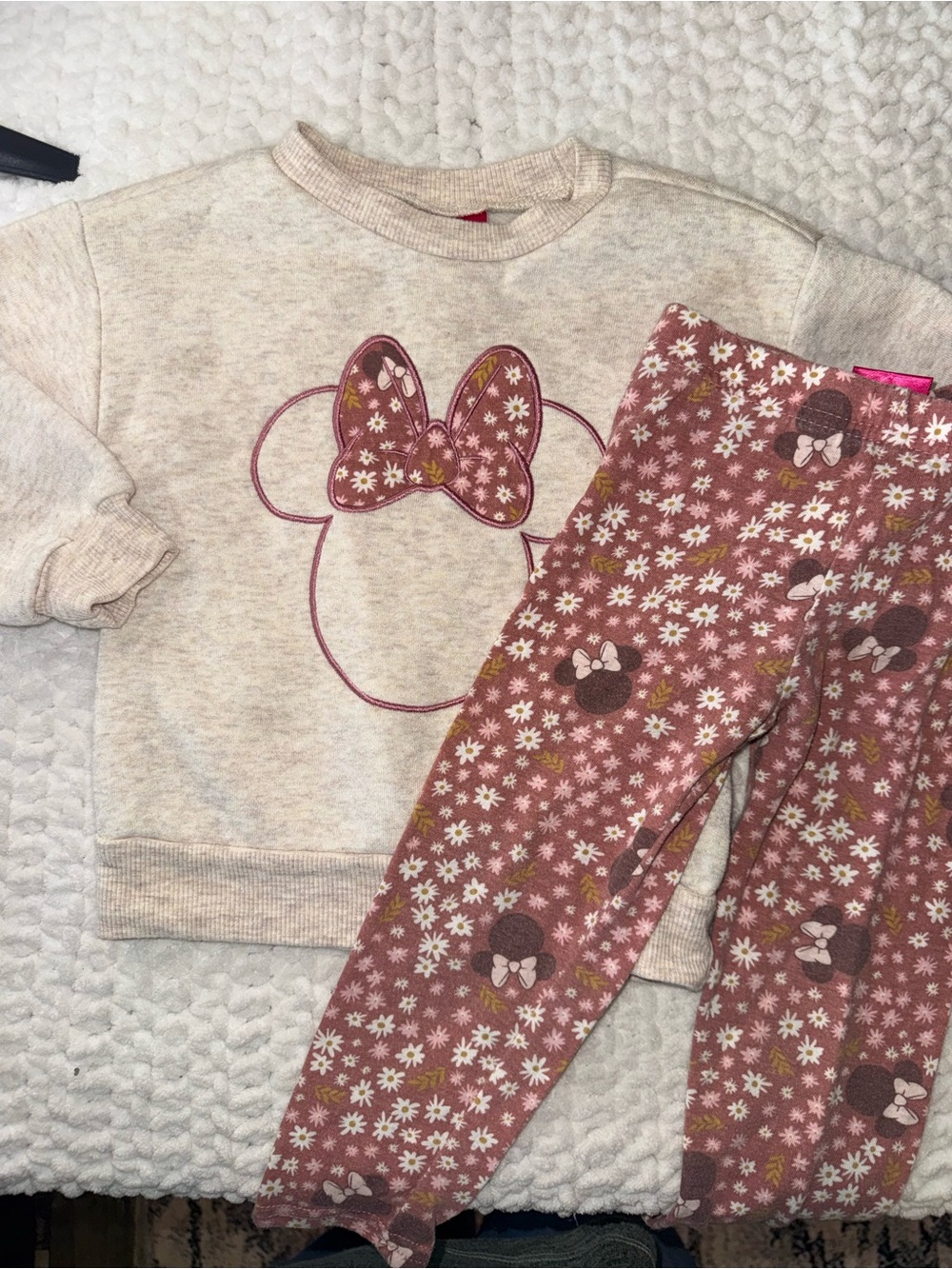 Disney Cream Sweatshirt and Pink Floral Minnie Legging Pajama Set